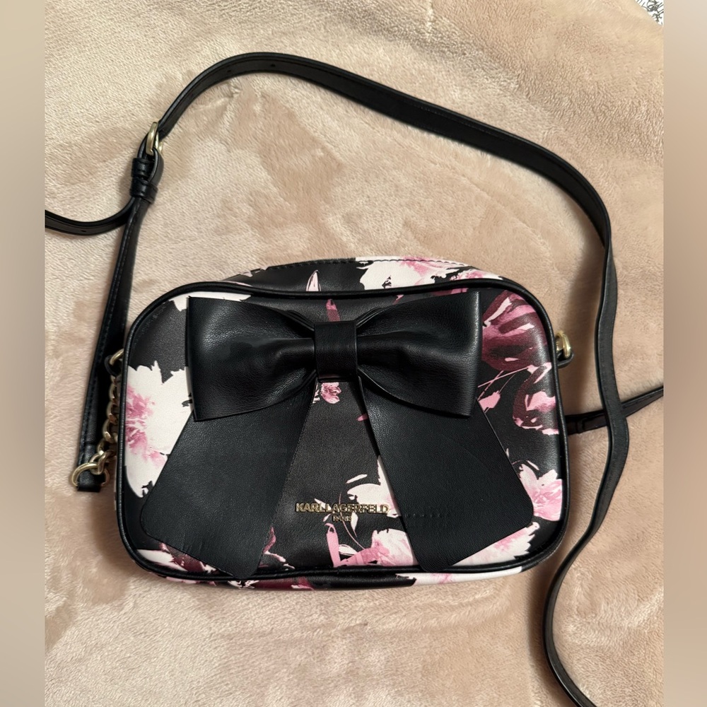 Karl Lagerfeld Black and Pink Floral Crossbody Bag